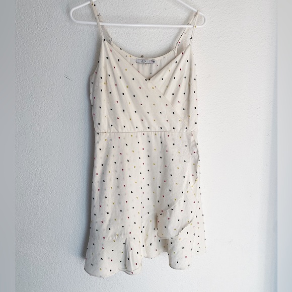 Lush white confetti faux wrap dress with ruffle detail women’s size medium - Picture 4 of 7